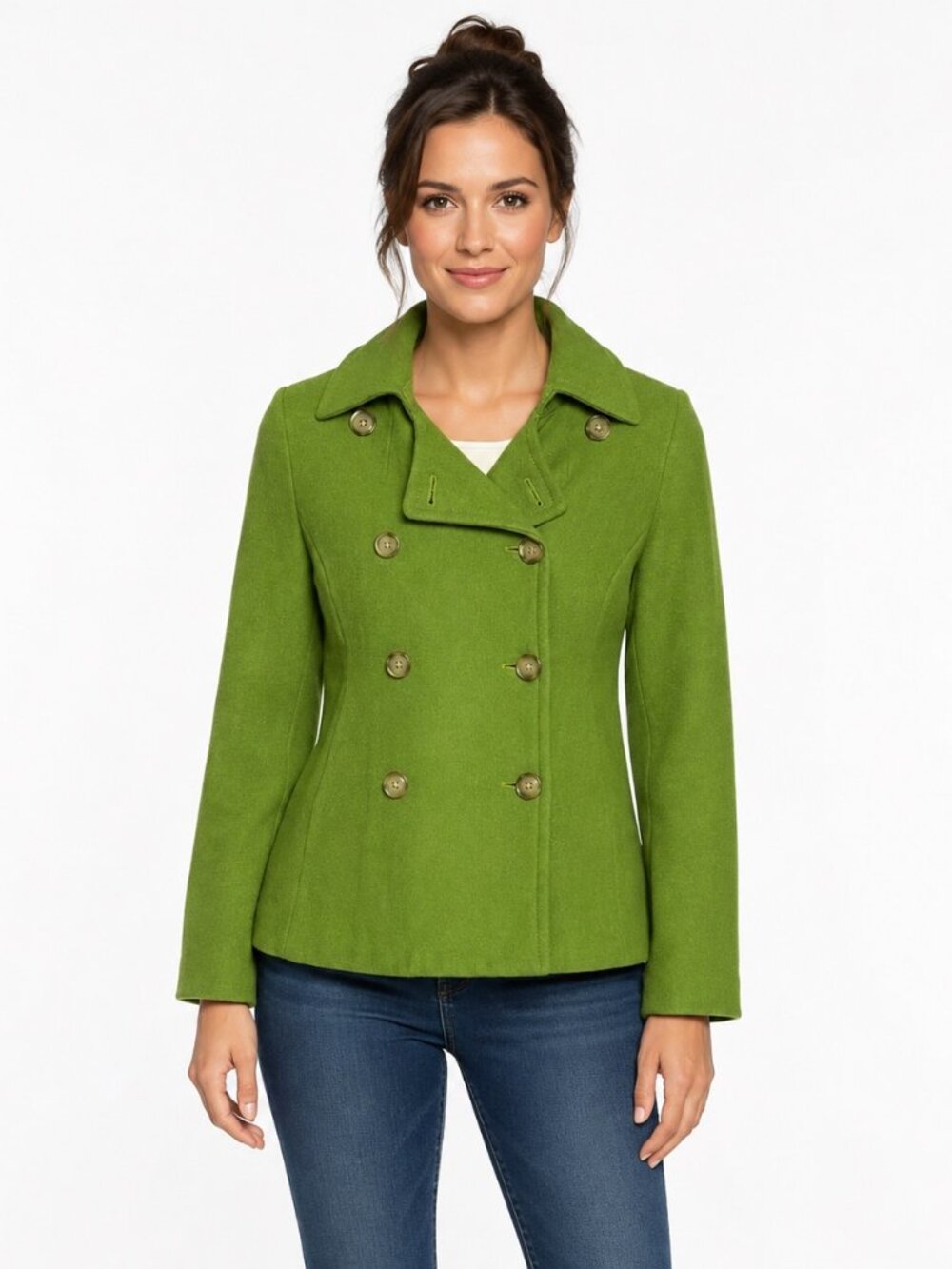 J. Crew Women's Double-Breasted Green Wool Peacoat size Medium